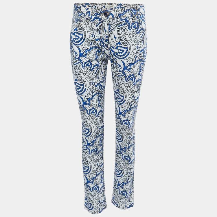 Pre Owned Etro Blue Paisley Printed Denim Jeans L Waist 32"
