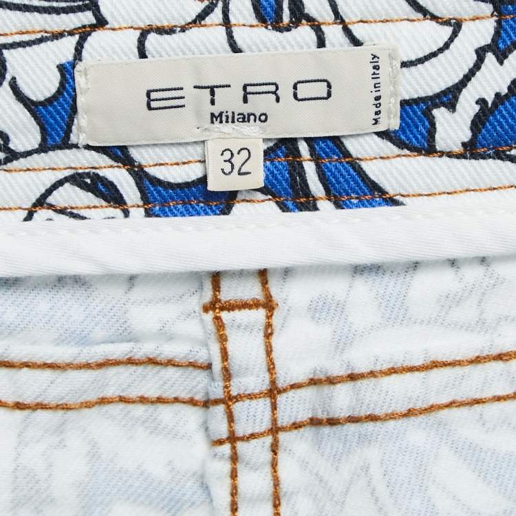 Pre Owned Etro Blue Paisley Printed Denim Jeans L Waist 32"