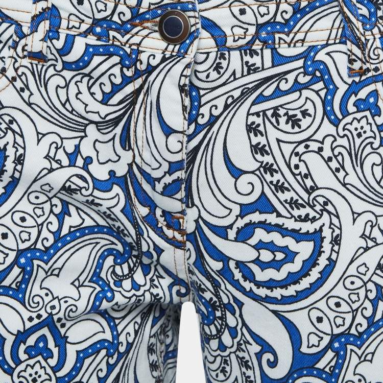 Pre Owned Etro Blue Paisley Printed Denim Jeans L Waist 32"