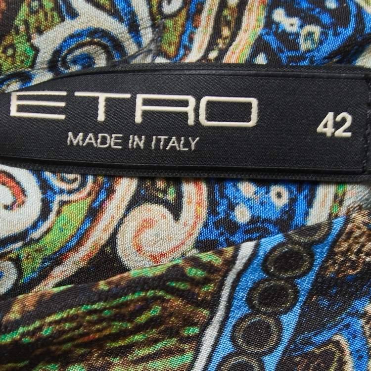 Pre Owned Etro Blue/Multicolor Printed Silk Maxi Skirt M