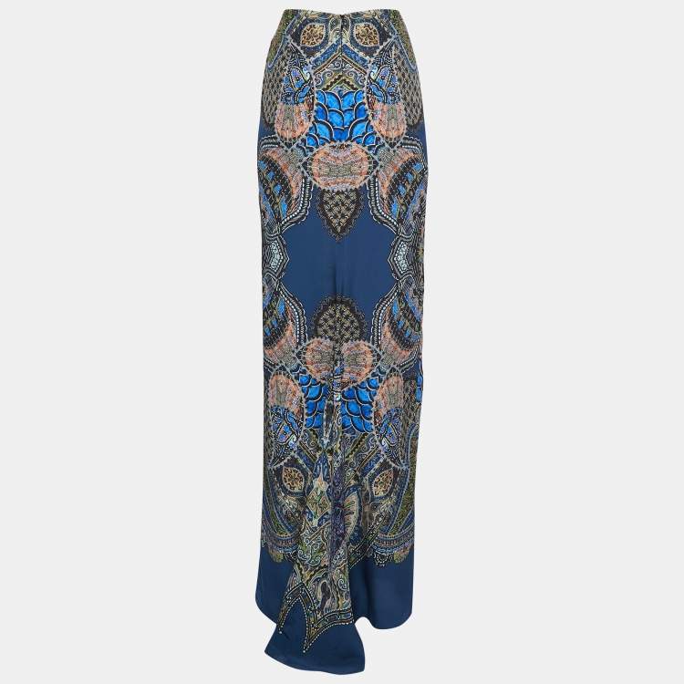Pre Owned Etro Blue/Multicolor Printed Silk Maxi Skirt M