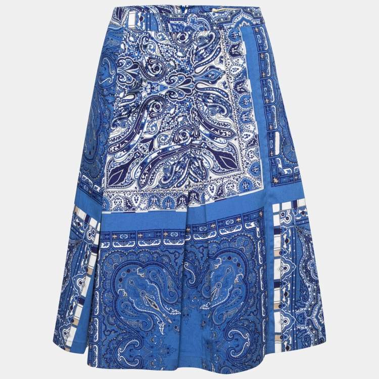 مملوكة مسبقًا Etro Blue Paisley Printed Cotton Knee Length Skirt M
