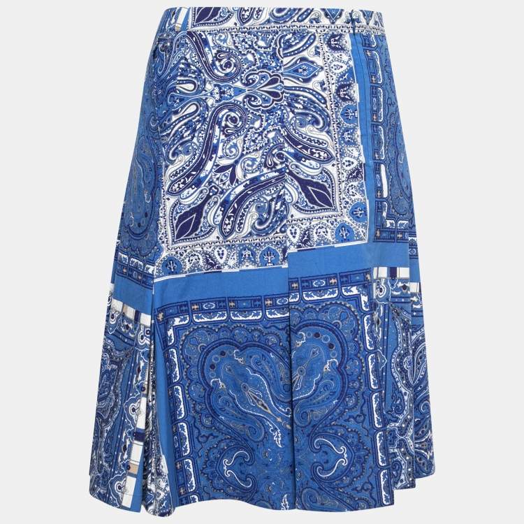 مملوكة مسبقًا Etro Blue Paisley Printed Cotton Knee Length Skirt M