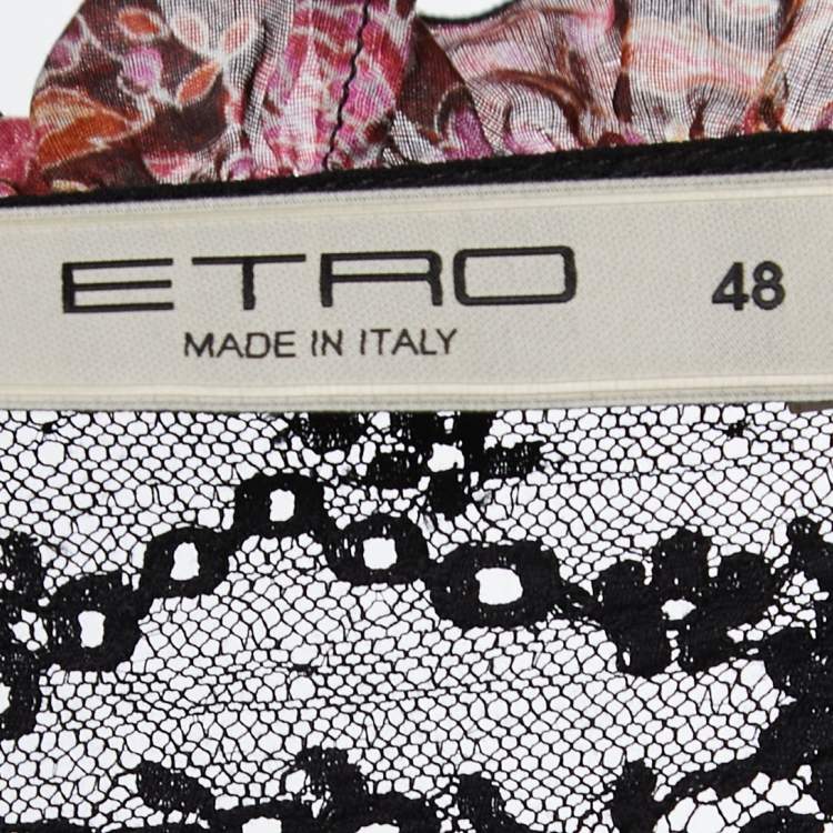 Pre Owned Etro Black Floral Printed Cotton and Lace Wrap Maxi Dress L