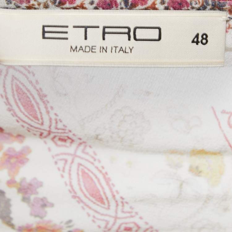 Pre Owned Etro cream Floral Printed Silk Patchwork Detail Plunge Neck Gown L