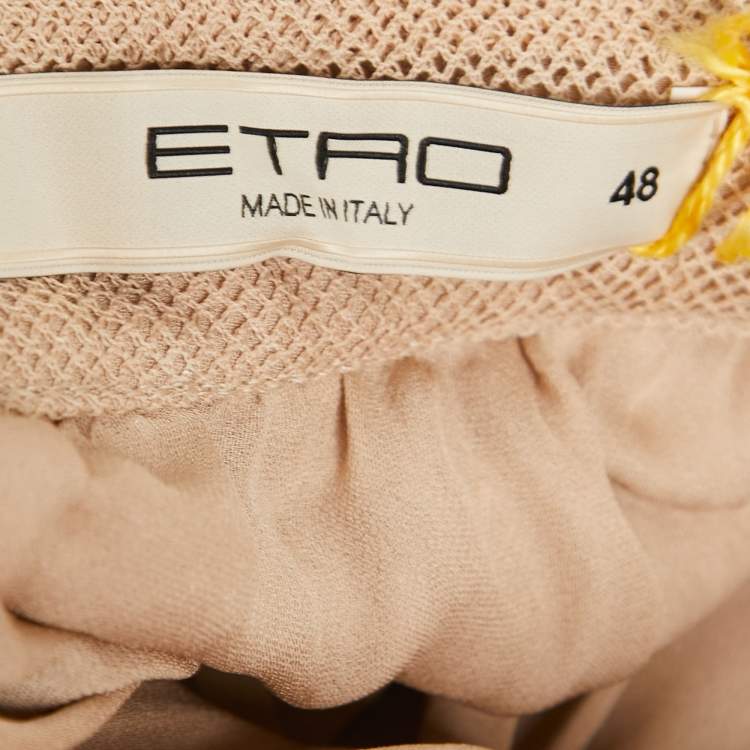 Pre Owned Etro Beige Metallic Silk Knit Backless Draped Midi Dress L