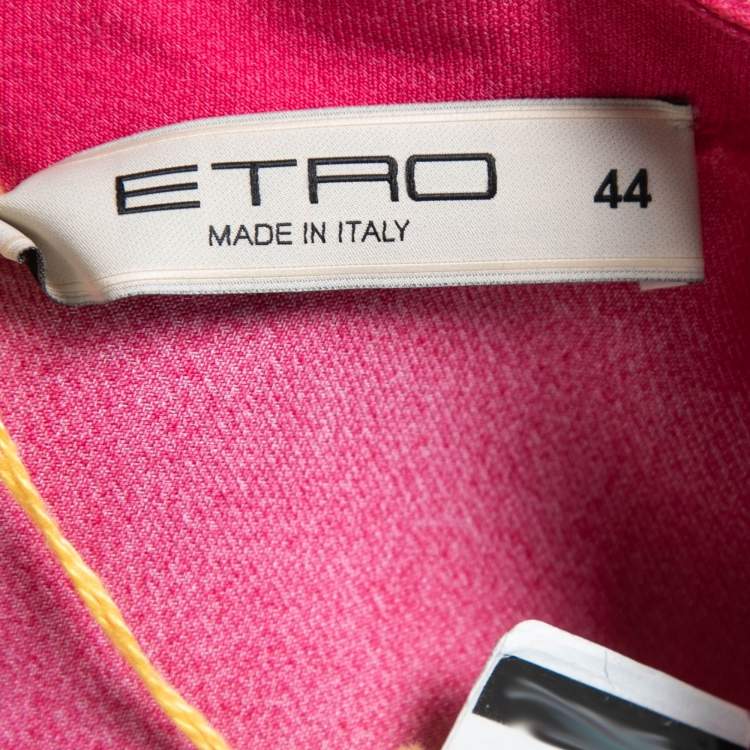 Pre Owned Etro Pink Printed Crepe High Neck A-Line Short Dress M