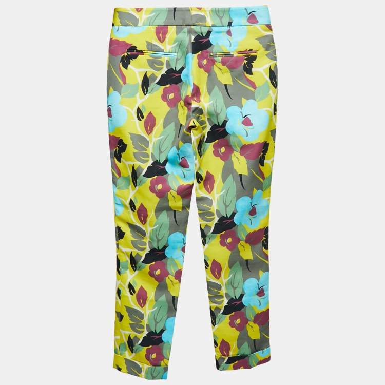 Turquoise palazzo trousers with flower and leaf pattern