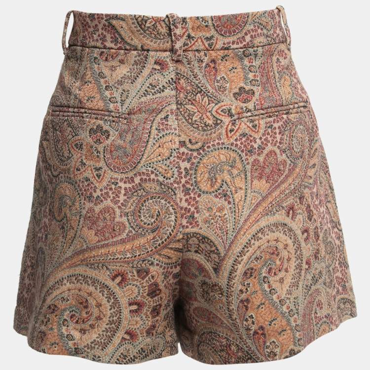 Pre Owned Etro Brown Paisley Patterned Wool Blend Mini Skirt M