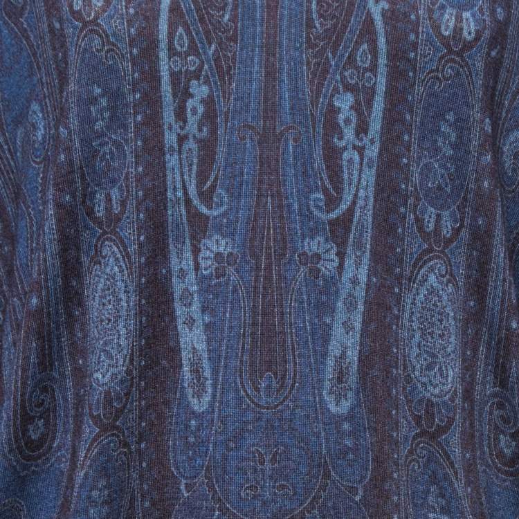 Pre Owned Etro Dark Blue Paisley Wool & Silk Knit V-Neck Sweater 3XL
