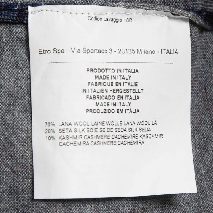 Pre Owned Etro Dark Blue Paisley Wool & Silk Knit V-Neck Sweater 3XL