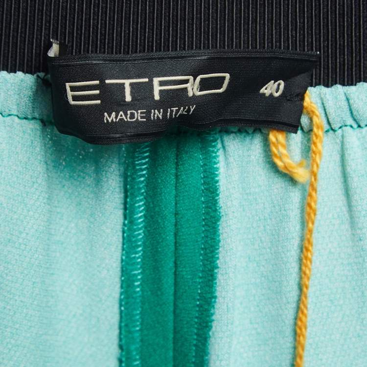 Pre Owned Etro Green Printed Silk Palazzo Pants S