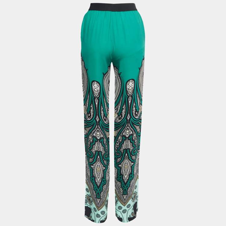 Pre Owned Etro Green Printed Silk Palazzo Pants S