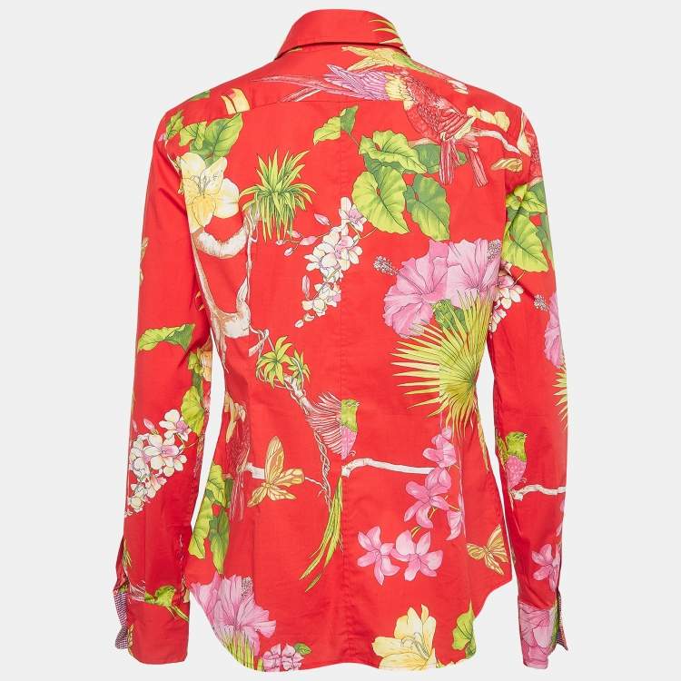 Pre Owned Etro Red Tropical Print Cotton Shirt L