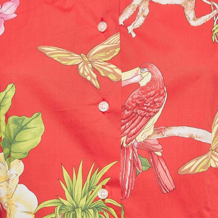 Pre Owned Etro Red Tropical Print Cotton Shirt L