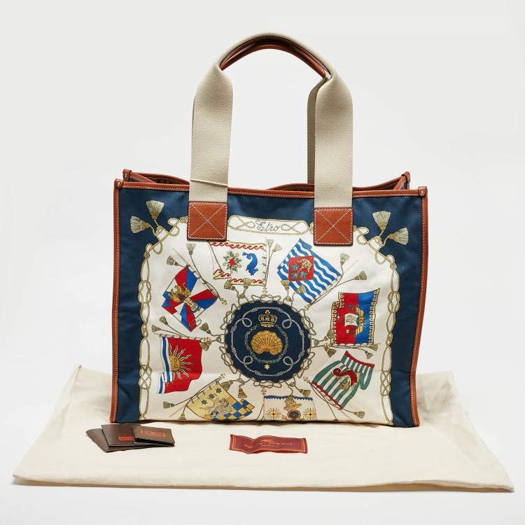 Pre Owned Etro Multicolor Printed Fabric and Leather Shopper Tote