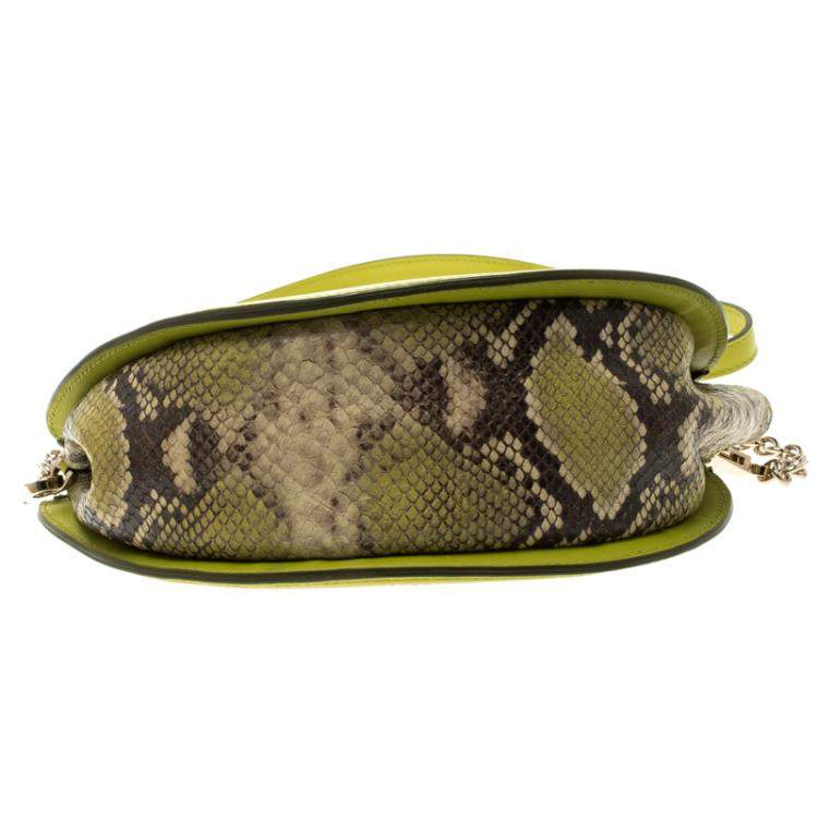 Pre Owned Etro Green Paisly Coated Canvas and Python Embossed Leather Crossbody Bag