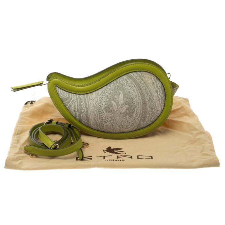 Pre Owned Etro Green Paisly Coated Canvas and Python Embossed Leather Crossbody Bag