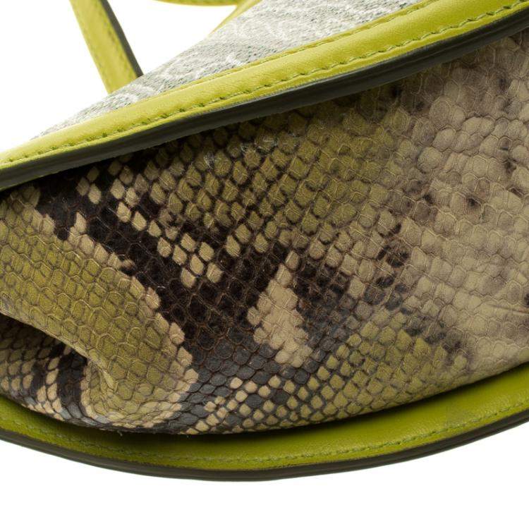 Pre Owned Etro Green Paisly Coated Canvas and Python Embossed Leather Crossbody Bag