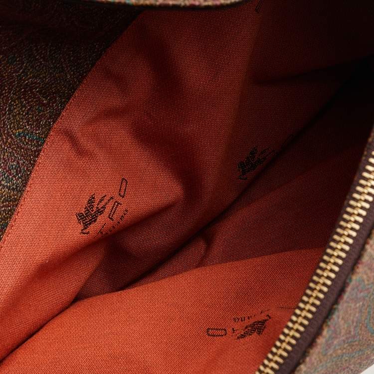 Pre Owned Etro Brown/Orange Paisley Coated Canvas and Lizard Embossed Leather Shoulder Bag