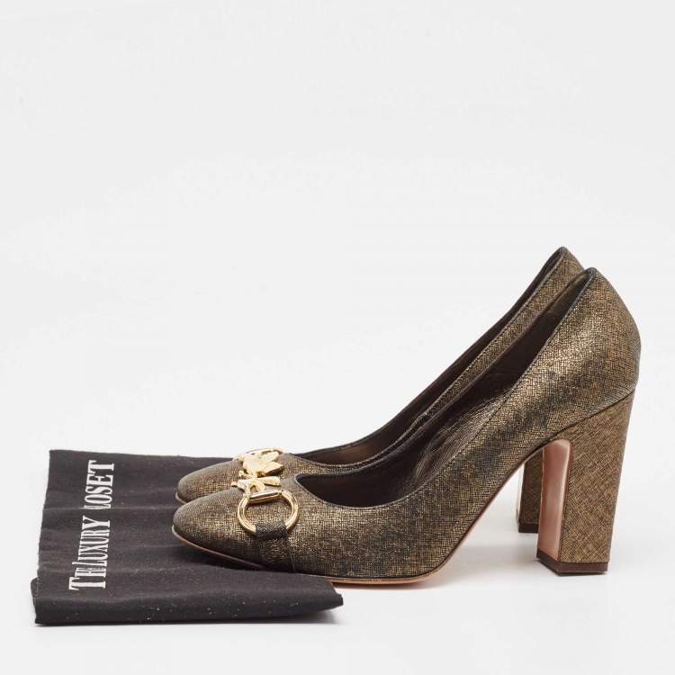 Pre Owned Etro Gold/Black Textured Leather Pumps Size 40