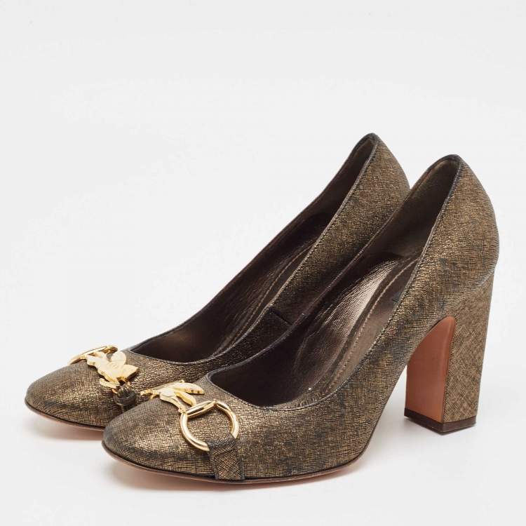 Pre Owned Etro Gold/Black Textured Leather Pumps Size 40