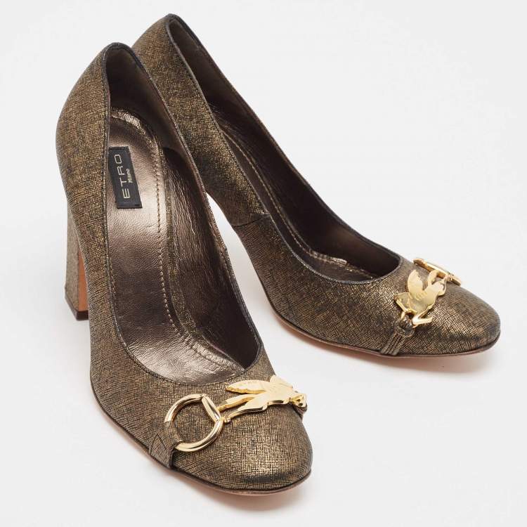Pre Owned Etro Gold/Black Textured Leather Pumps Size 40