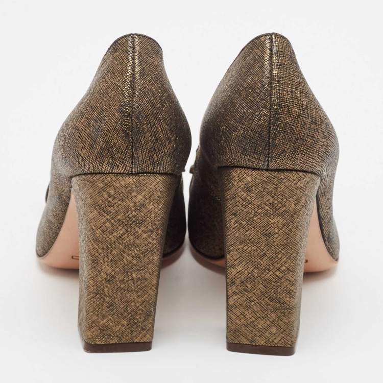 Pre Owned Etro Gold/Black Textured Leather Pumps Size 40