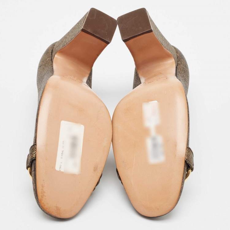 Pre Owned Etro Gold/Black Textured Leather Pumps Size 40