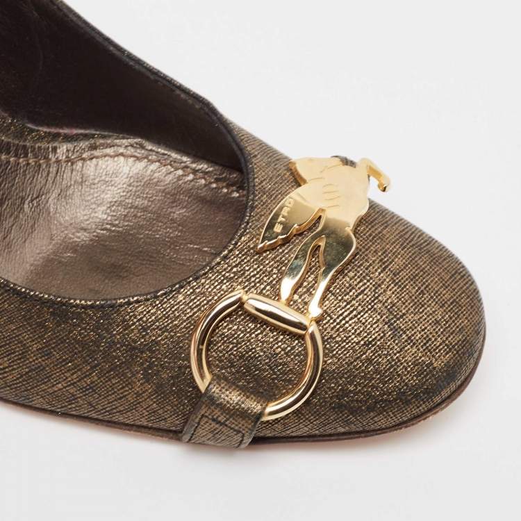 Pre Owned Etro Gold/Black Textured Leather Pumps Size 40