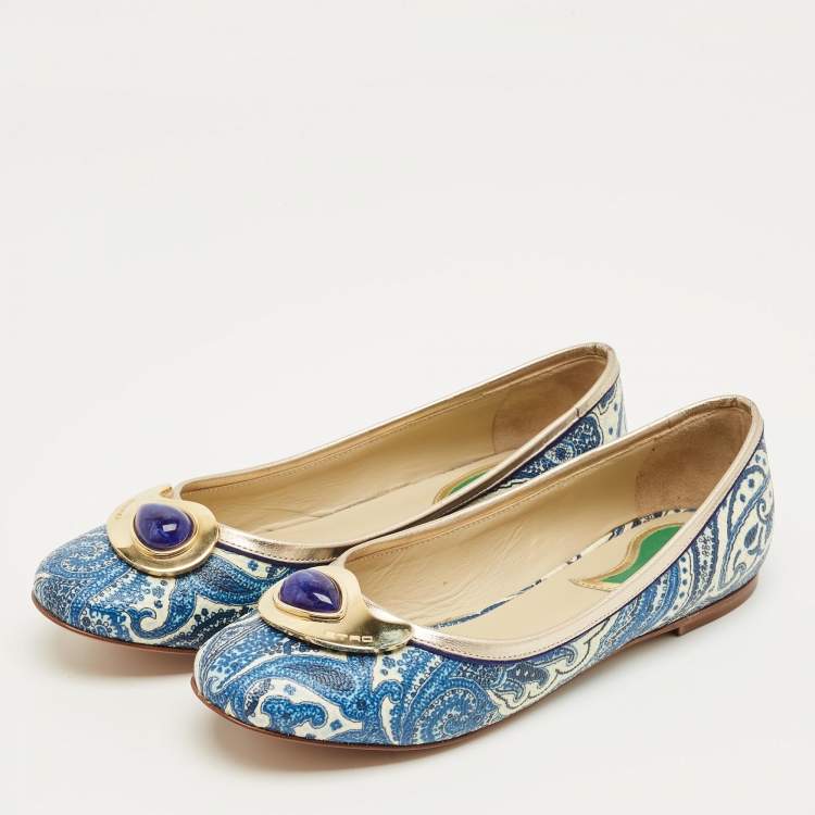 Pre Owned Etro Multicolor Paisley Coated Canvas and Leather Ballet Flats Size 36