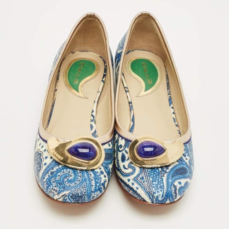 Pre Owned Etro Multicolor Paisley Coated Canvas and Leather Ballet Flats Size 36