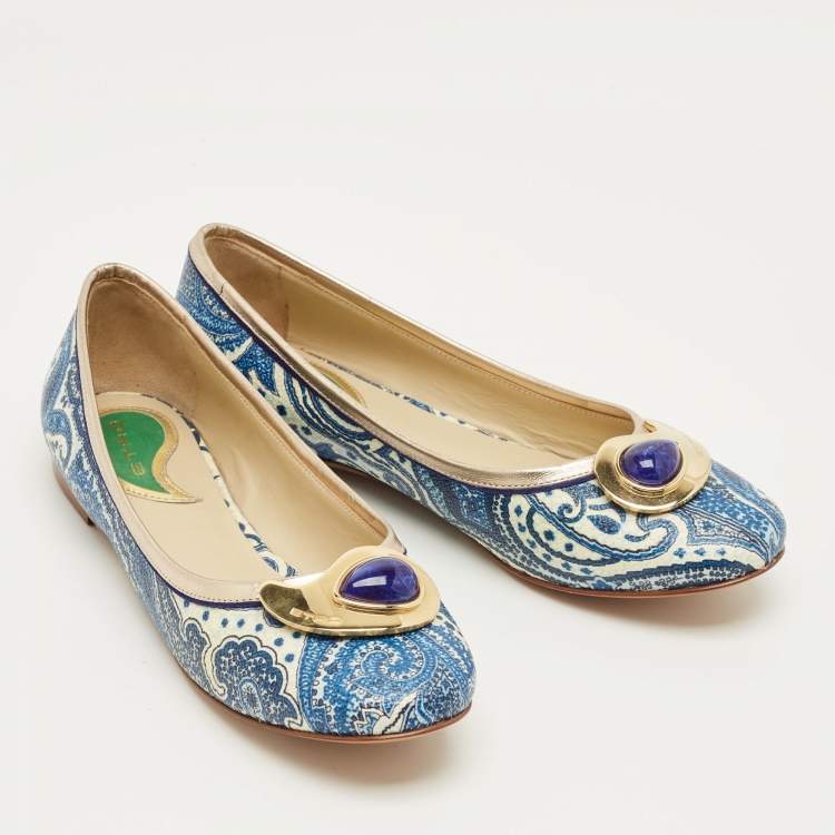 Pre Owned Etro Multicolor Paisley Coated Canvas and Leather Ballet Flats Size 36