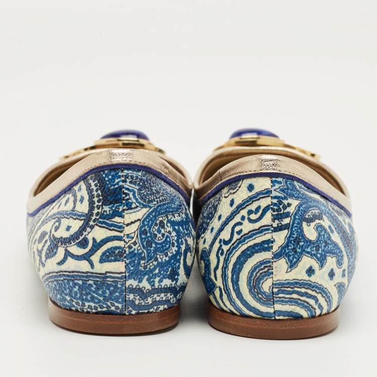 Pre Owned Etro Multicolor Paisley Coated Canvas and Leather Ballet Flats Size 36