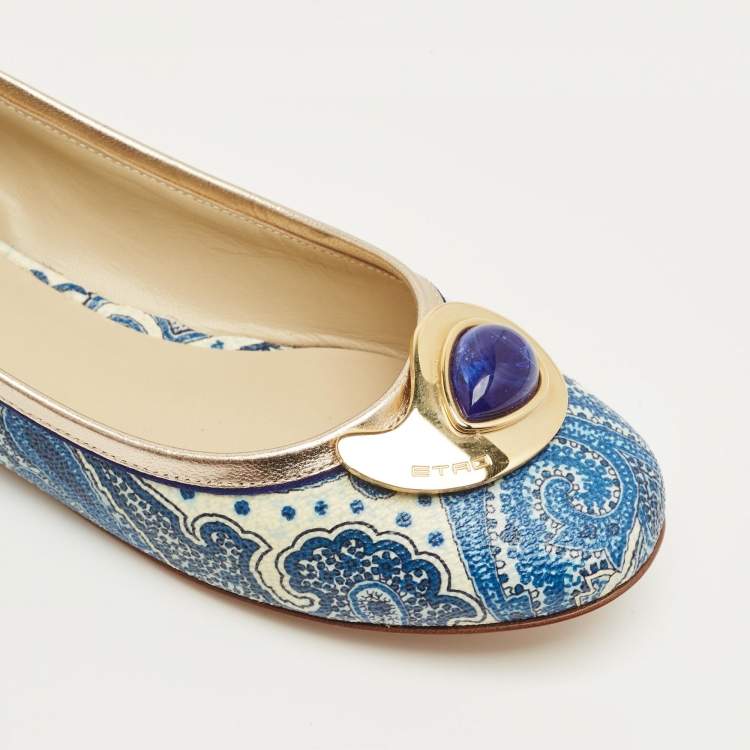 Pre Owned Etro Multicolor Paisley Coated Canvas and Leather Ballet Flats Size 36