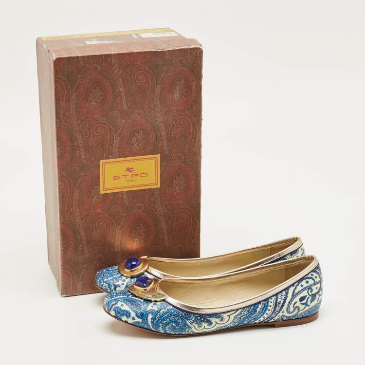 Pre Owned Etro Multicolor Paisley Coated Canvas and Leather Ballet Flats Size 36