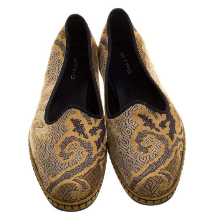 Pre Owned Etro Beige Brocade Loafers Size 37.5