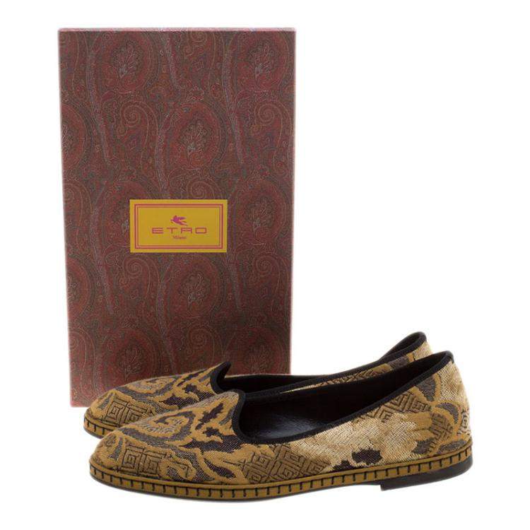 Pre Owned Etro Beige Brocade Loafers Size 37.5