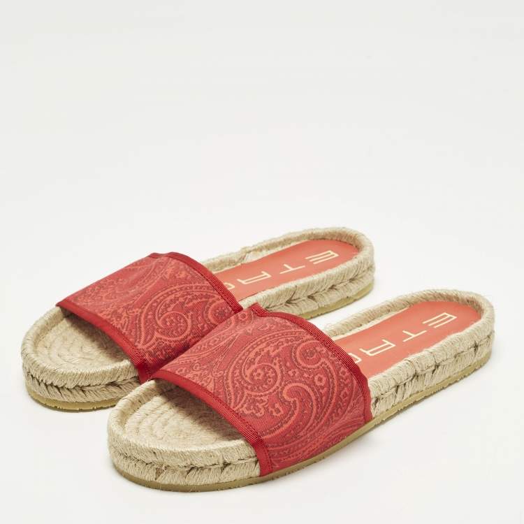 Pre Owned Etro Paisley Size 36 Red Canvas Espadrille Flats Slide