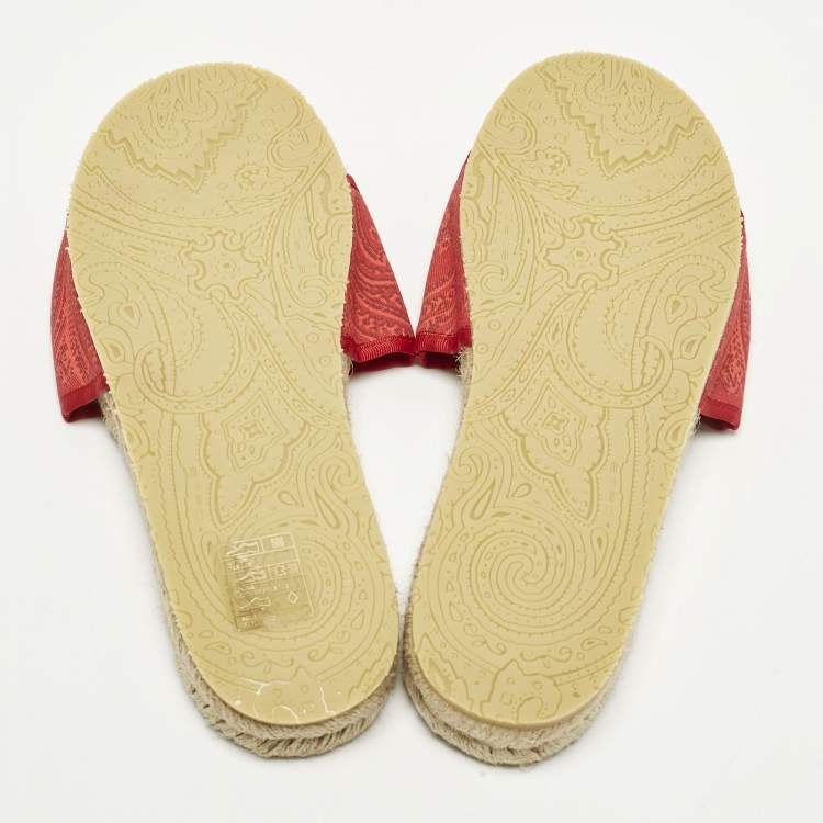 Pre Owned Etro Paisley Size 36 Red Canvas Espadrille Flats Slide