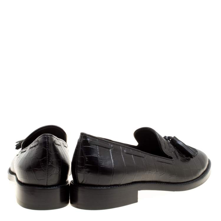 Pre Owned Etro Black Embossed Leather Tassel Loafers Size 39