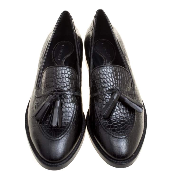 Pre Owned Etro Black Embossed Leather Tassel Loafers Size 39