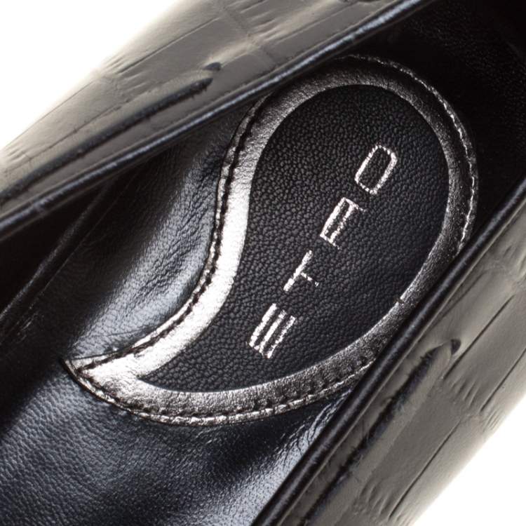 Pre Owned Etro Black Embossed Leather Tassel Loafers Size 39