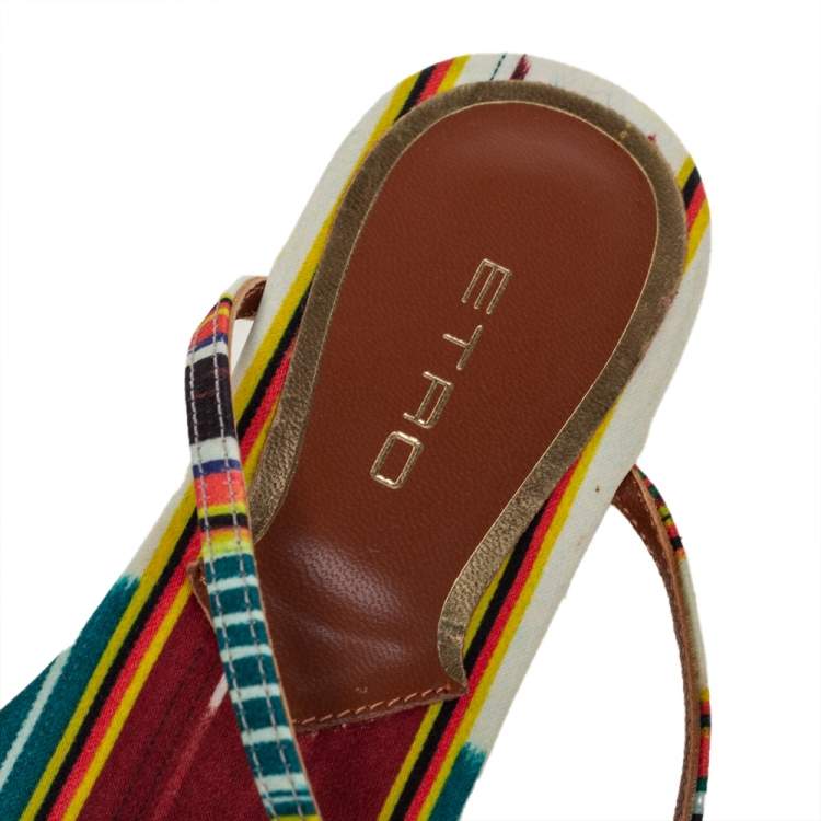 Pre Owned Etro Multicolor Satin Flat  T-Strap Flat Sandals Size 38