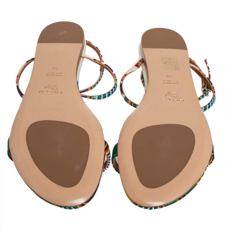 Pre Owned Etro Multicolor Satin Flat  T-Strap Flat Sandals Size 38