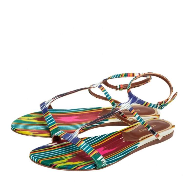 Pre Owned Etro Multicolor Satin Flat  T-Strap Flat Sandals Size 38