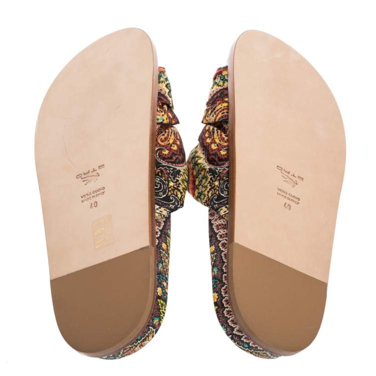 Pre Owned Etro Multicolor Fabric Knot Flat Sandals Size  40