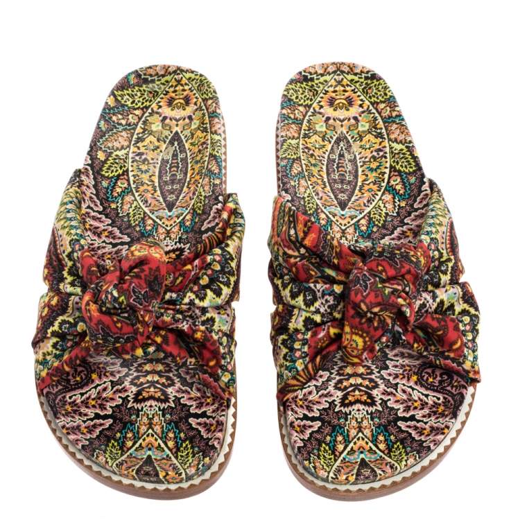 Pre Owned Etro Multicolor Fabric Knot Flat Sandals Size  40