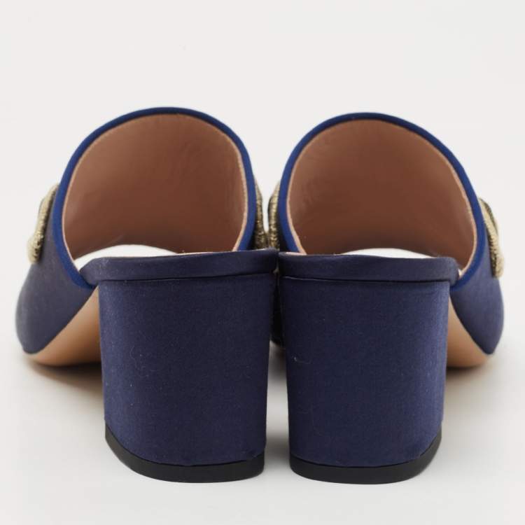 Pre Owned Etro Navy Blue Satin Slide Sandals Size 40