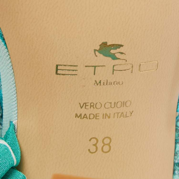 Pre Owned Etro Blue Ornamental Scarf Printed Fabric Block Heel Ankle Wrap Sandals Size 38